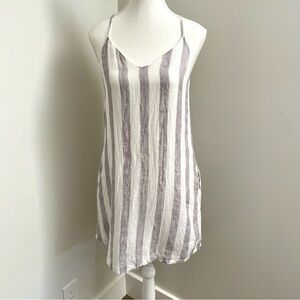 Allie Rose 100% Linen Grey and White Slip Mini Dress Size Small